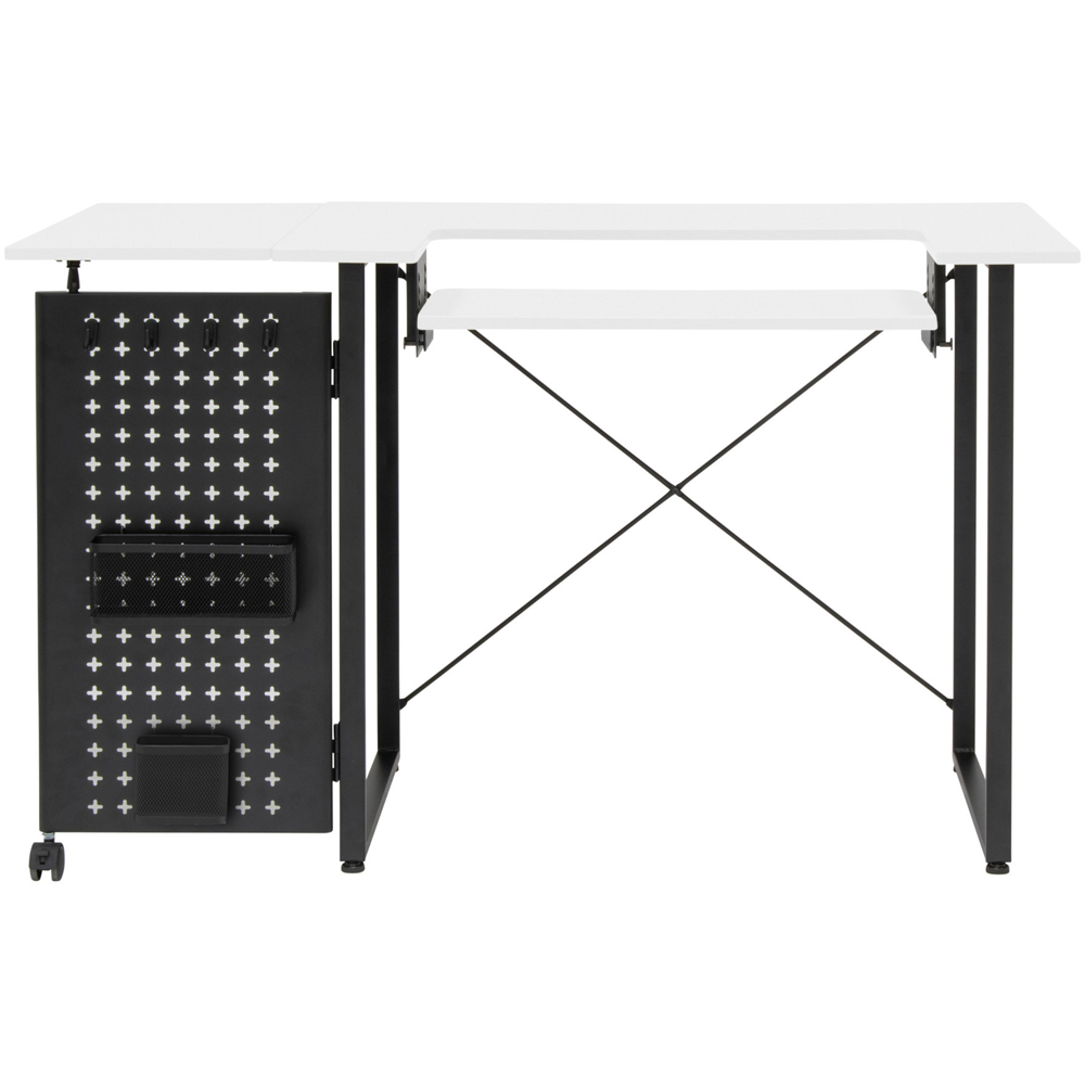 Sewing Online 13395 White and Black Sewing Table with Fold-Out Storage Panel Image 4