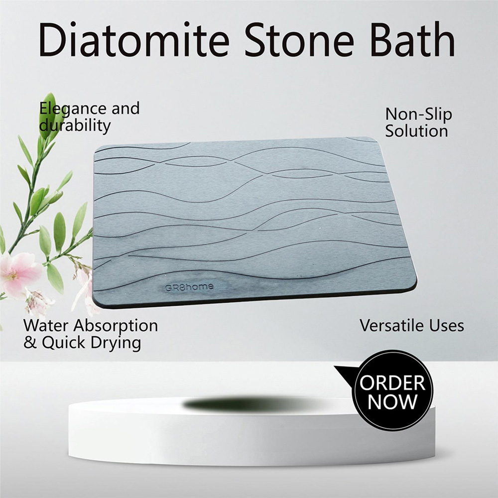 Gr8 Home Grey Diatomite Stone Non Slip Bath Mat Image 4