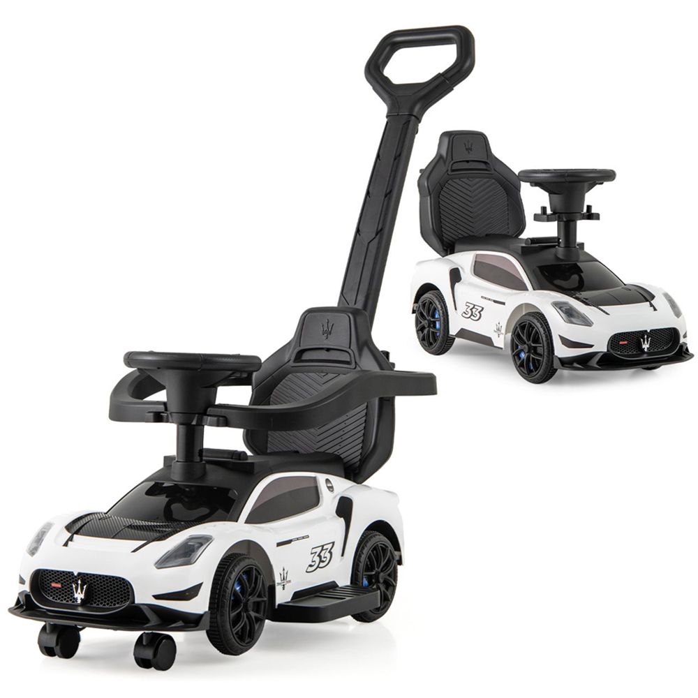Costway 3-in-1 Kids White Licensed Maserati Ride On Push Car with Music Steering and Guardrail Image 3
