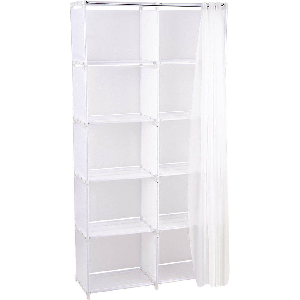 Living and Home 5-Tier White Freestanding Portable Wardrobe with Double-Row Storage and Curtain Image 2