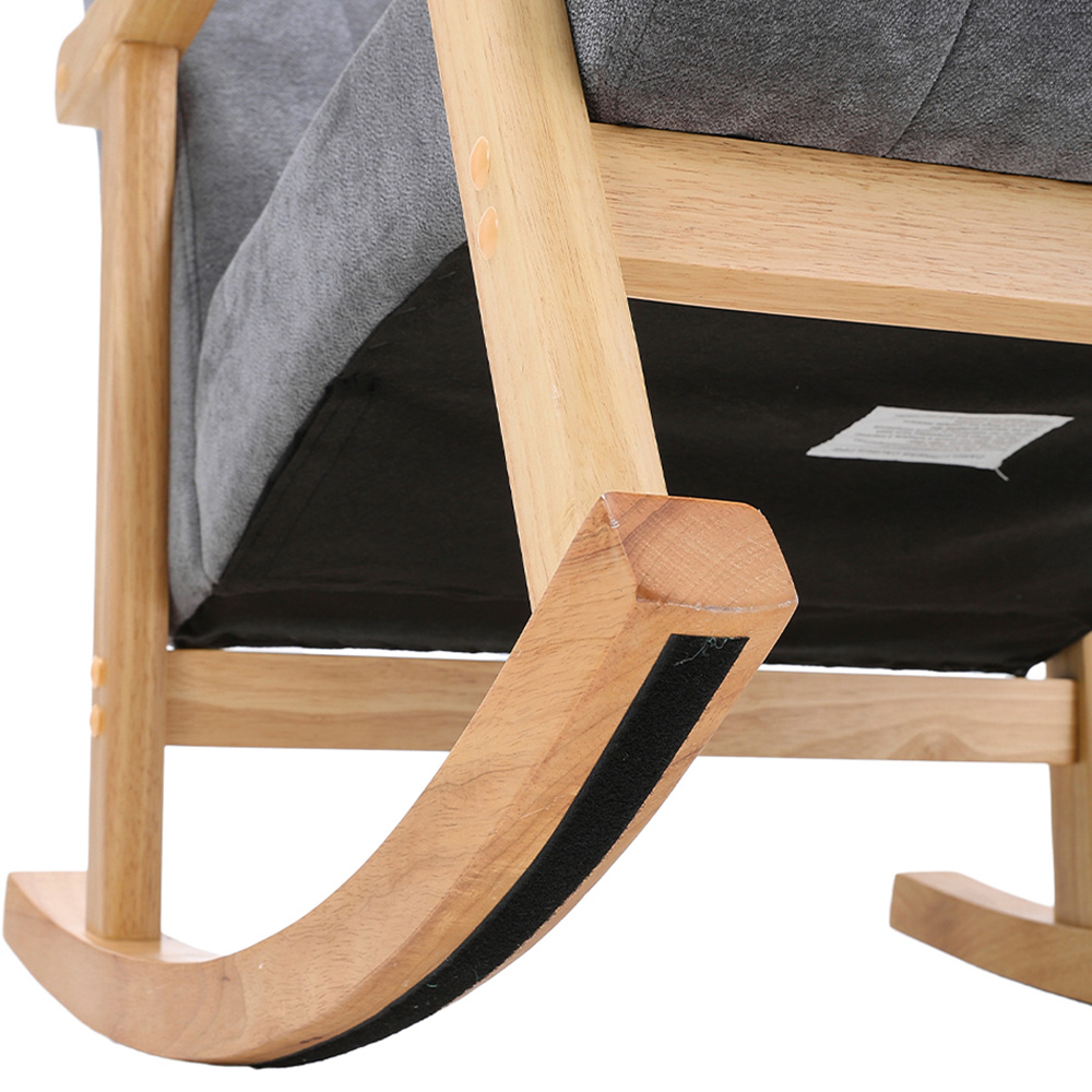 Living and Home Grey Velvet Upholstered Tufted Rocking Chair Image 6