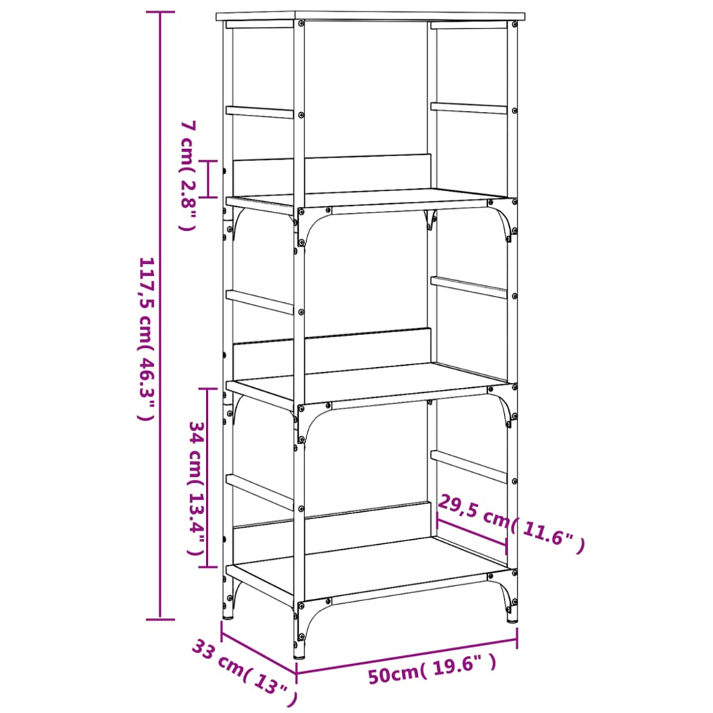 vidaXL 3 Shelf Smoked Oak Wood and Steel Bookcase Image 9