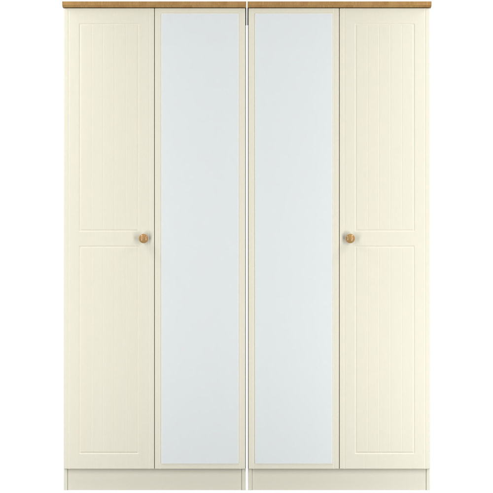 Crowndale Warwick 4 Door Cream Ash and Modern Oak Mirror Wardrobe Ready Assembled Image 2