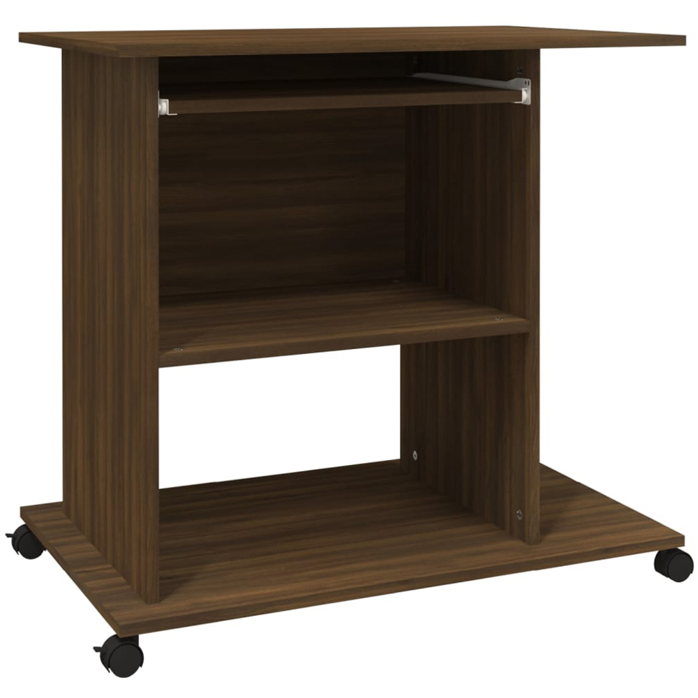 vidaXL 3 Shelf Wheeled Computer Desk with Keyboard Tray Brown Oak Image 2