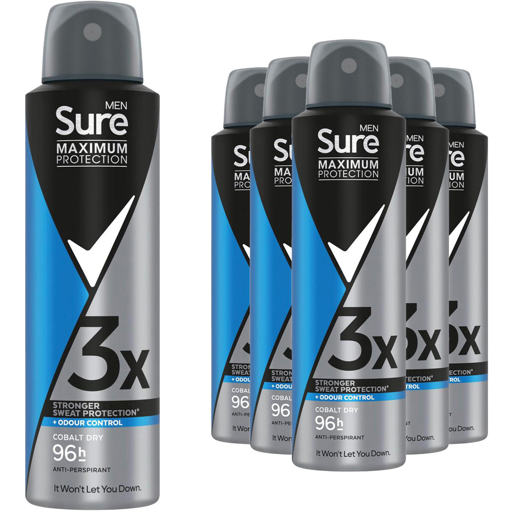Sure Men 96H Protection Anti-Perspirant Cobalt Dry Deodorant 150ml 6 Pack Image 1