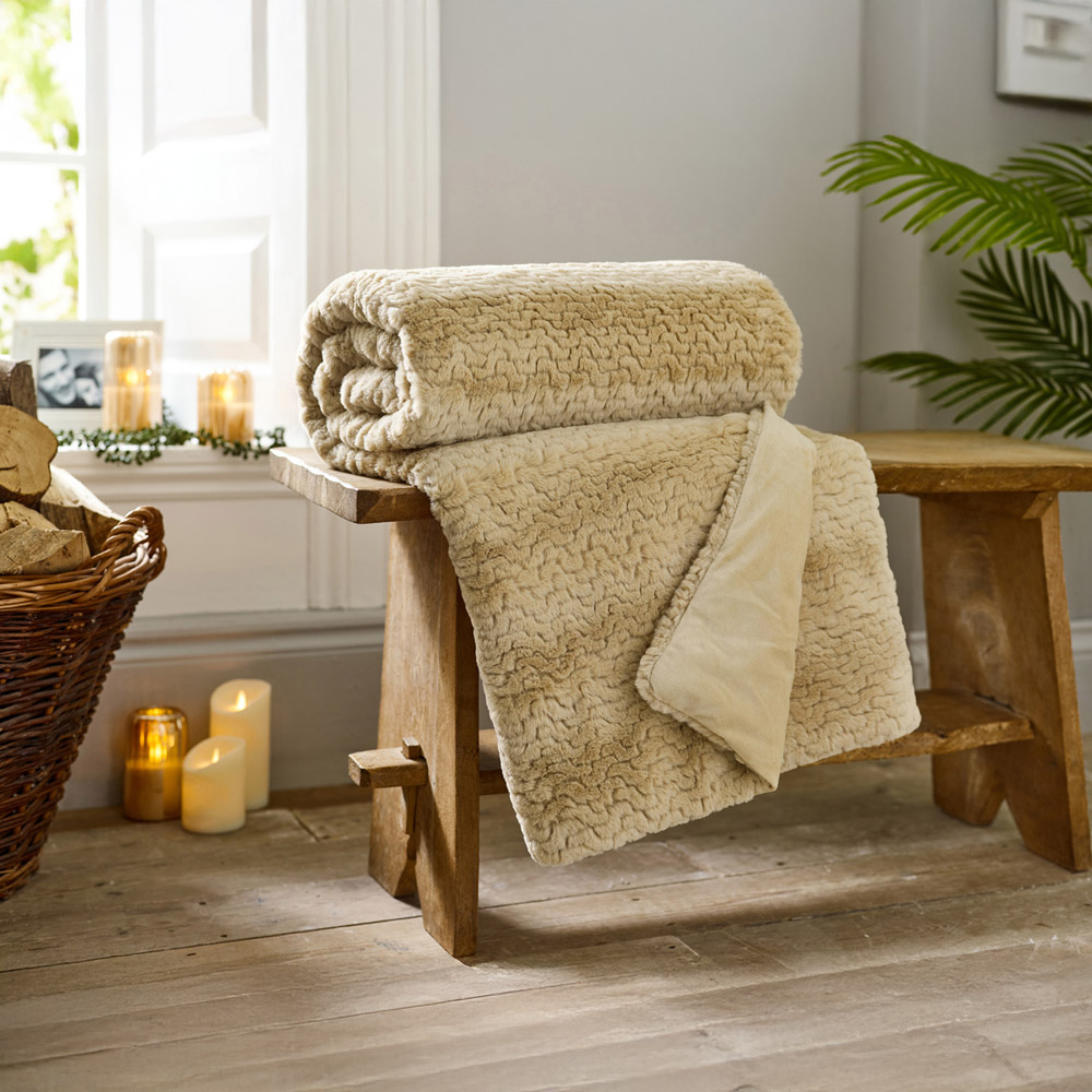 TLC Ashridge Faux Fur Almond Throw 130 x 170cm Image 2