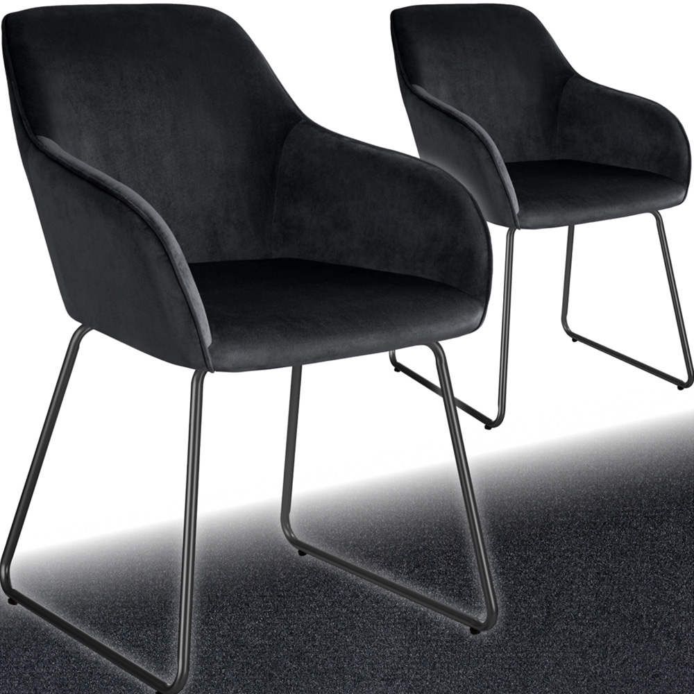 tectake Jeane Set of 2 Black Velvet Look Dining Chair Image 2