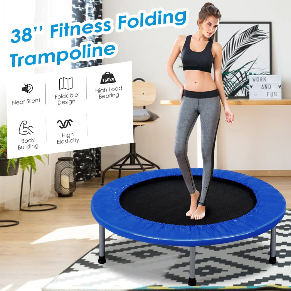 Costway Blue Foldable Mini Trampoline with Springs and Padded Cover Image 3