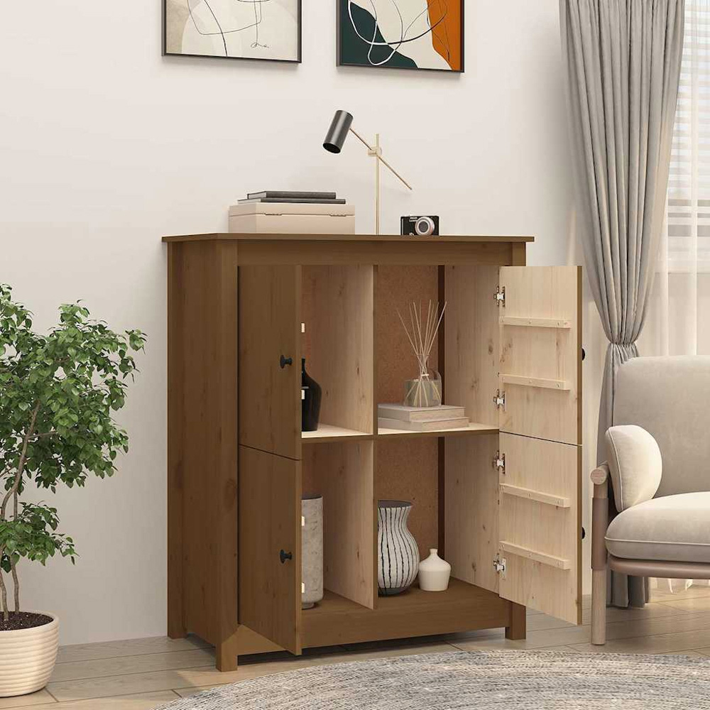 vidaXL 4 Door Honey Brown Solid Pine Wood Sideboard Image 3