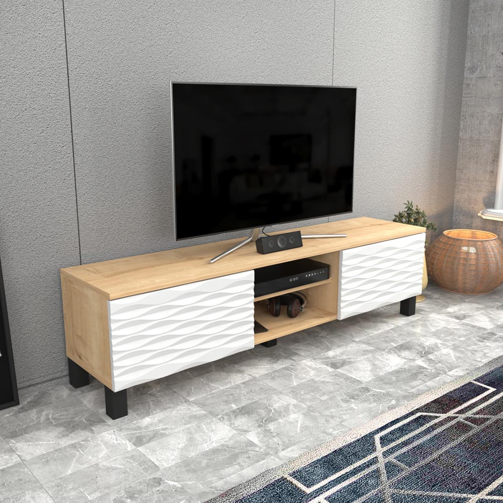 Decorotika Lukas 2 Door 2 Oak and White TV Unit Image 4