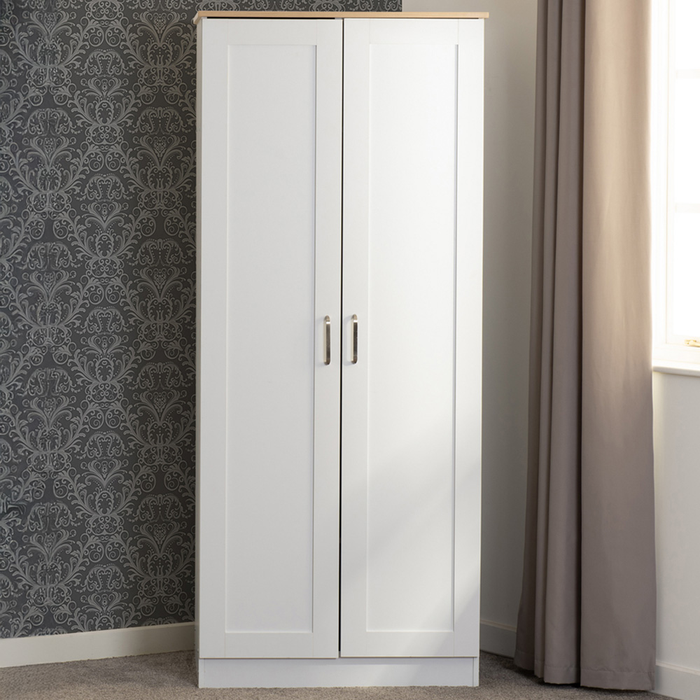 Seconique Portland 2 Door White and Oak Effect Wardrobe Image 1