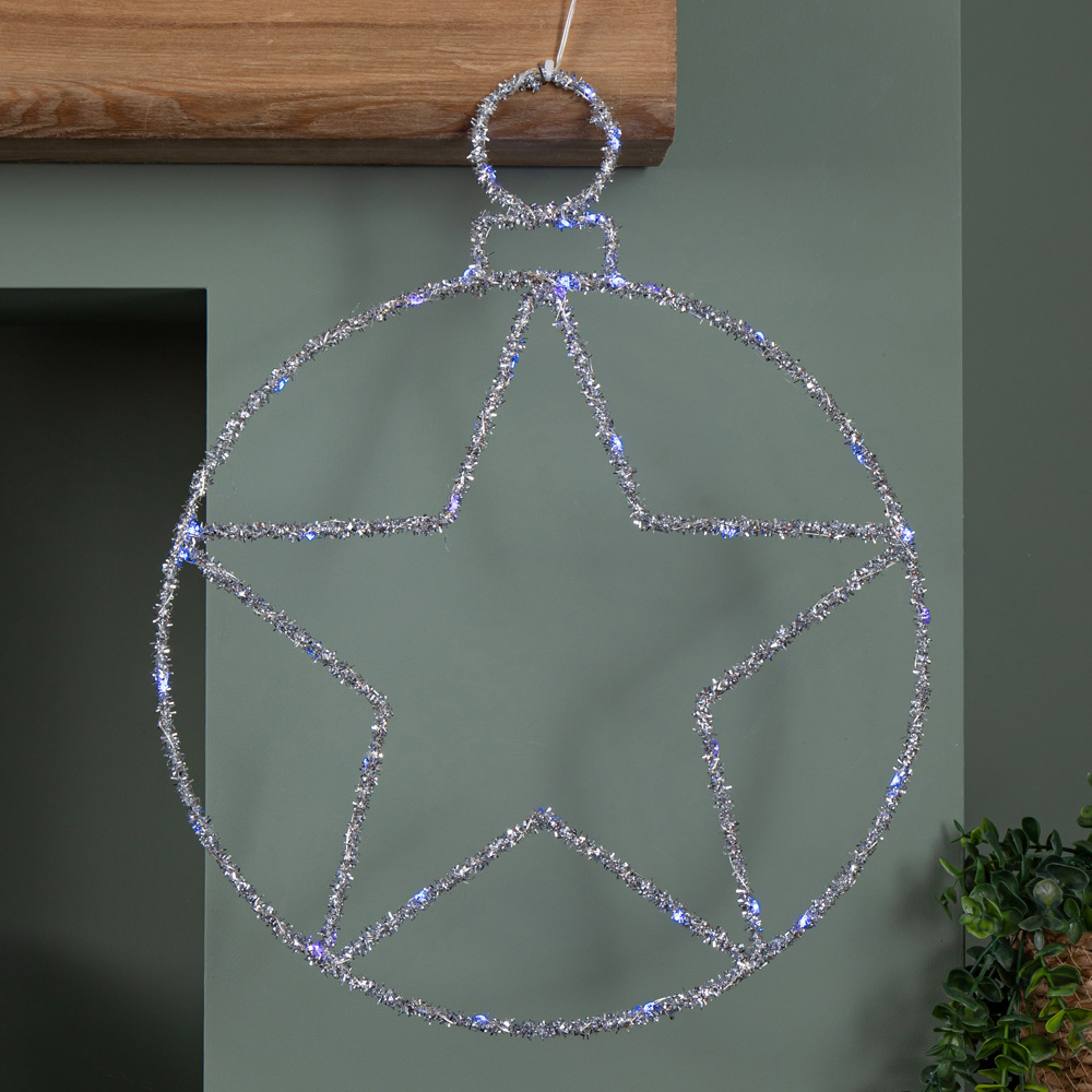 Samuel Alexander Blue Twinkling LED Light Up Silver Star Ball Hanging Christmas Decoration Image 3