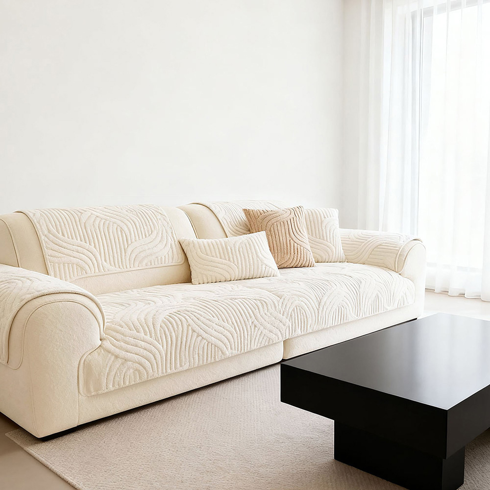 Living and Home Beige Minimalist Wavy Geometric Non-Slip Sofa Mat 90 x 90cm Image 7
