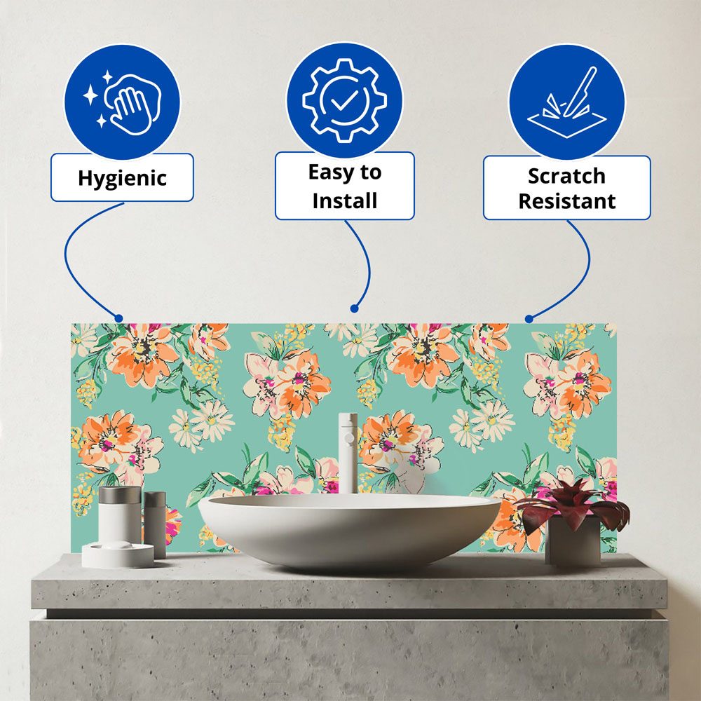 Warren Reed Designer Bright Flower Sketch Glass Bathroom Splashback 25 x 60cm Image 3