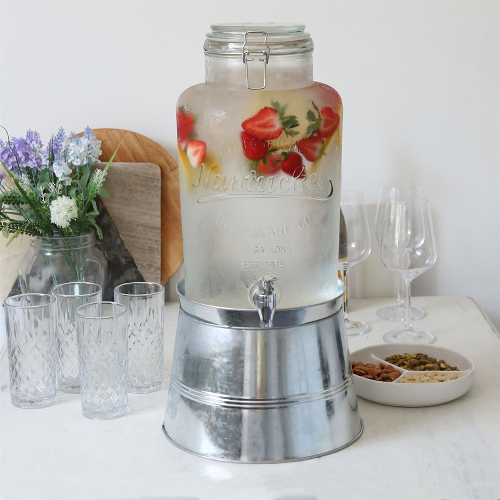 Rink Drink Clear Glass Drink Dispenser with Tap and Silver Bucket Stand 8.7L 2 Pack Image 2