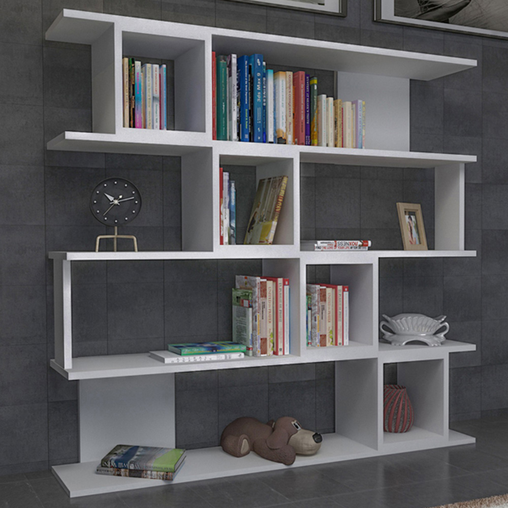 Decorotika Wind 5 Shelf 4 Cube White Geometric Bookcase Image 1