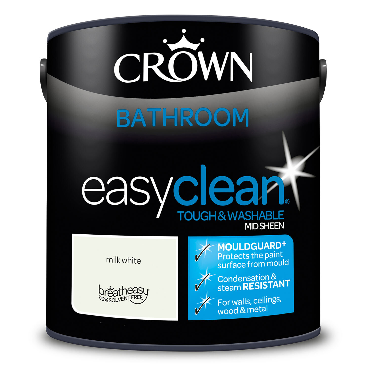 Crown Easyclean Mid Sheen Bathroom Paint - Milk White / 2.5l Image 8