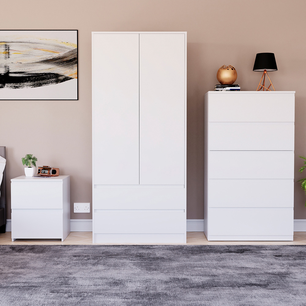 Vida Designs Denver White 3 Piece Bedroom Furniture Set Image 1