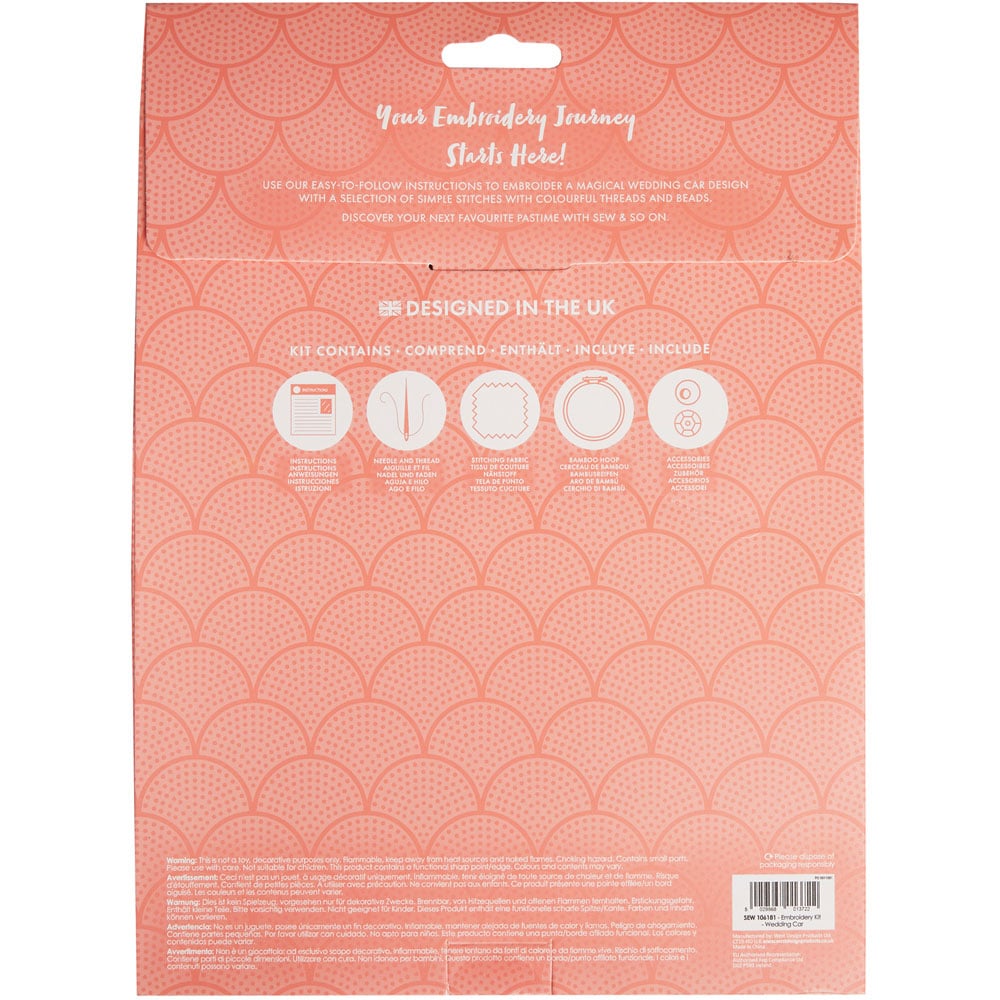Sew & So On Multicoloured Wedding Car Embroidery Craft Set Image 7