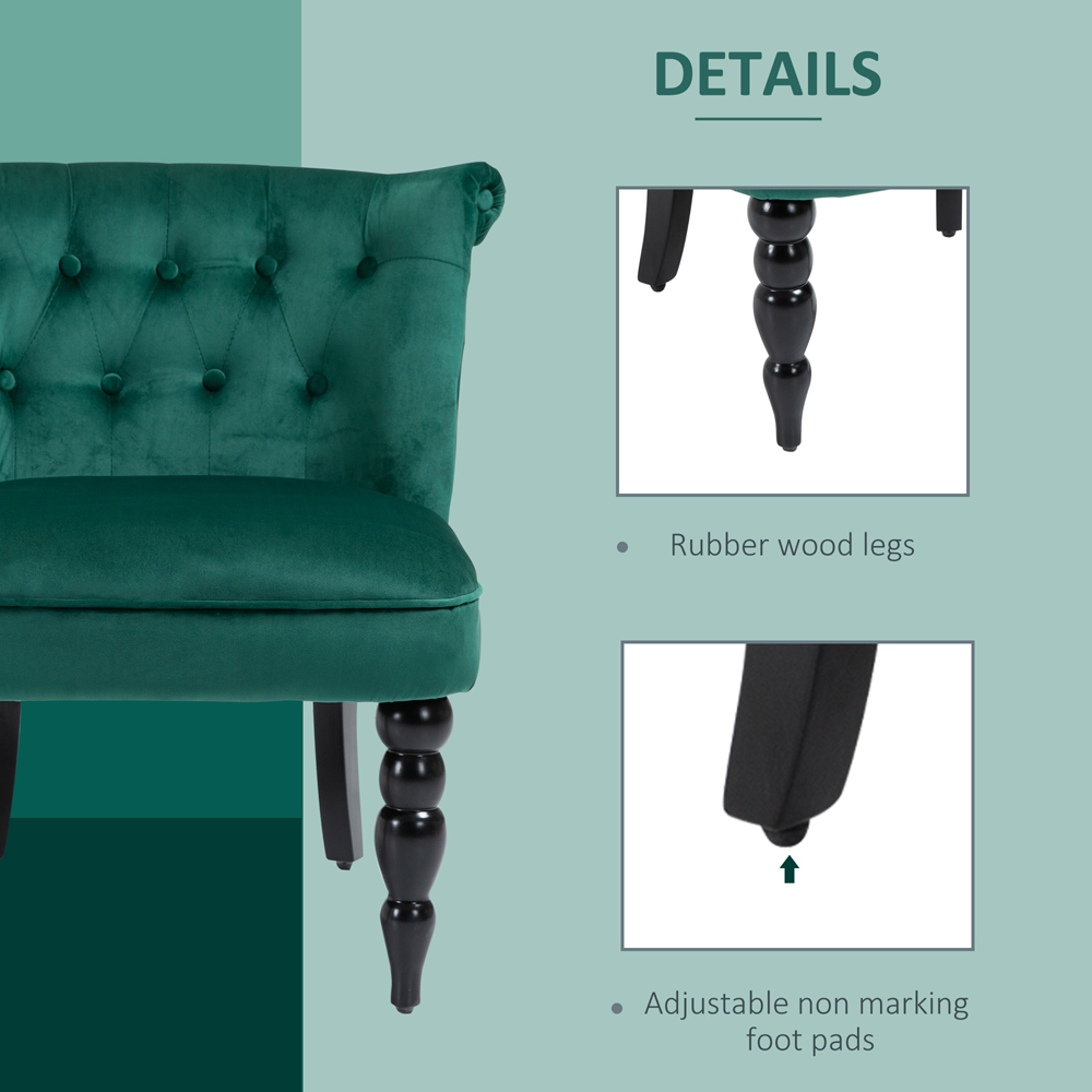 HOMCOM Green Velvet Button Tufted Wingback Chair with Rubber Wood Legs Image 6