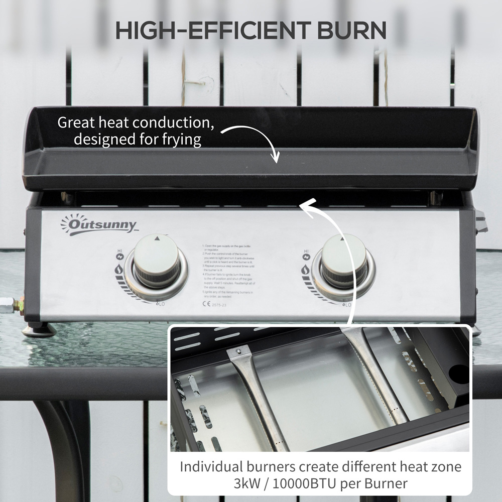 Outsunny Black 2 Burner Tabletop Gas Plancha Grill Image 4