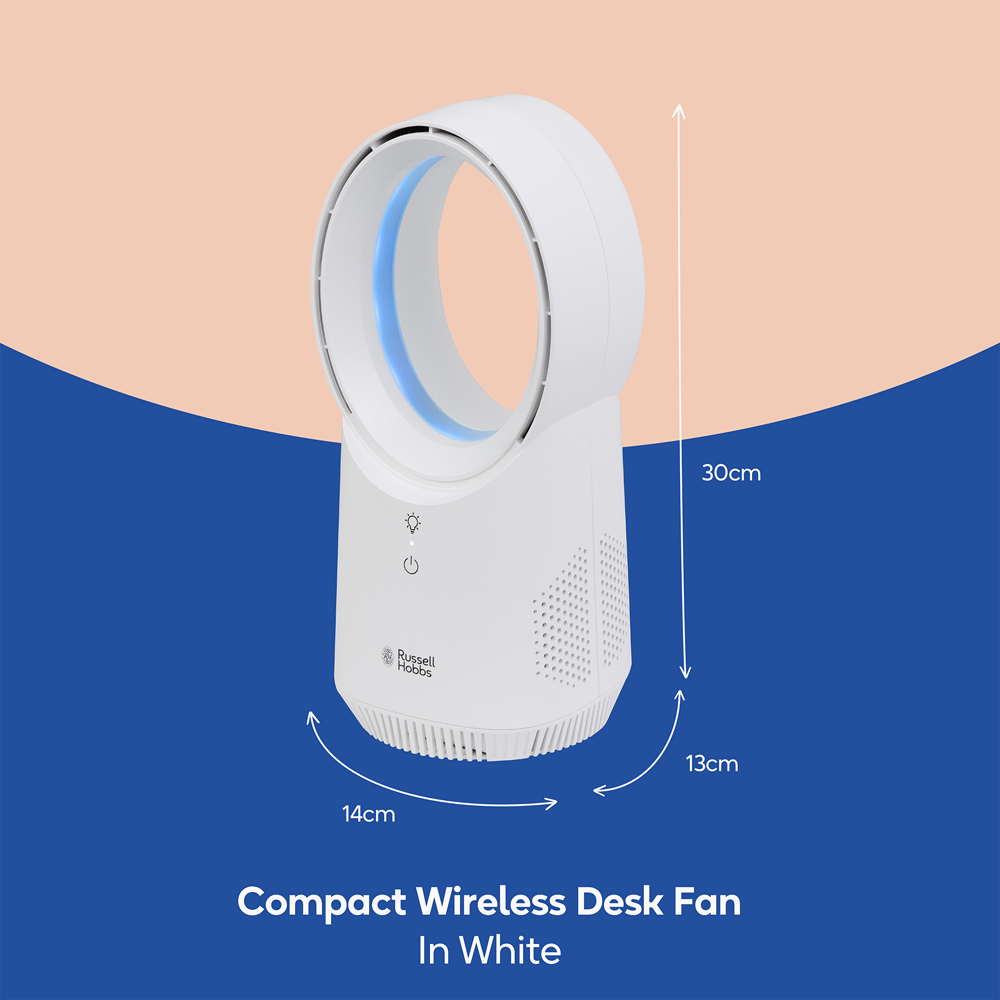 Russell Hobbs White Quiet Bladeless Compact Desk Fan with USB Image 9