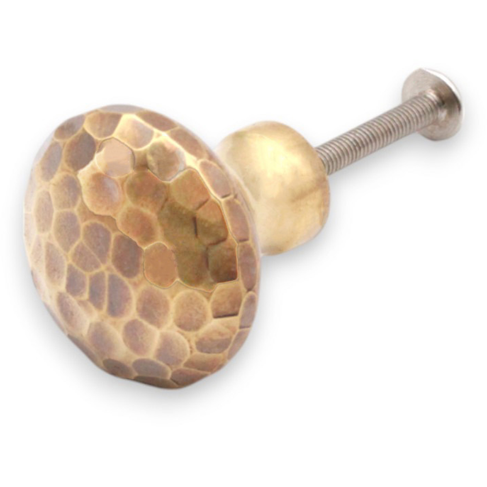 Spira Brass Hammered Mushroom Aged Brass Cupboard Knob 32mm Image 3