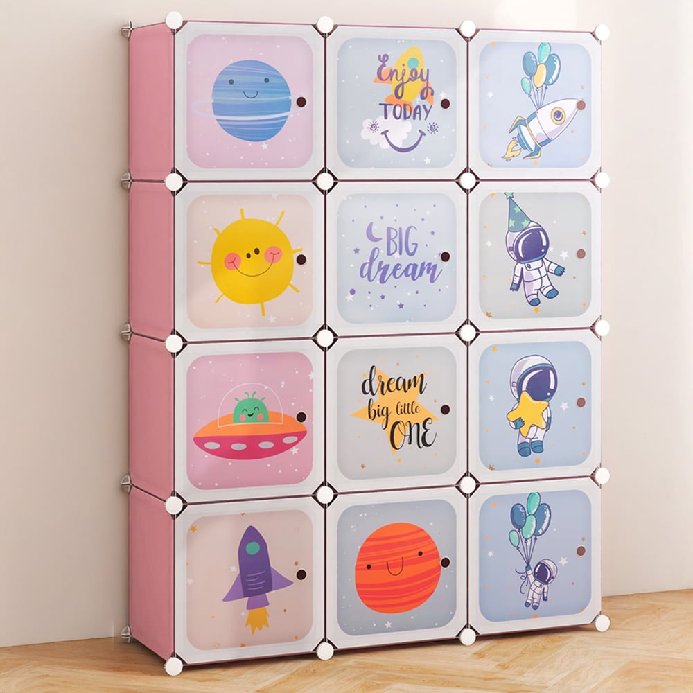 Costway 12 Cube Pink Portable Kids Wardrobe with Hanging Section Image 1