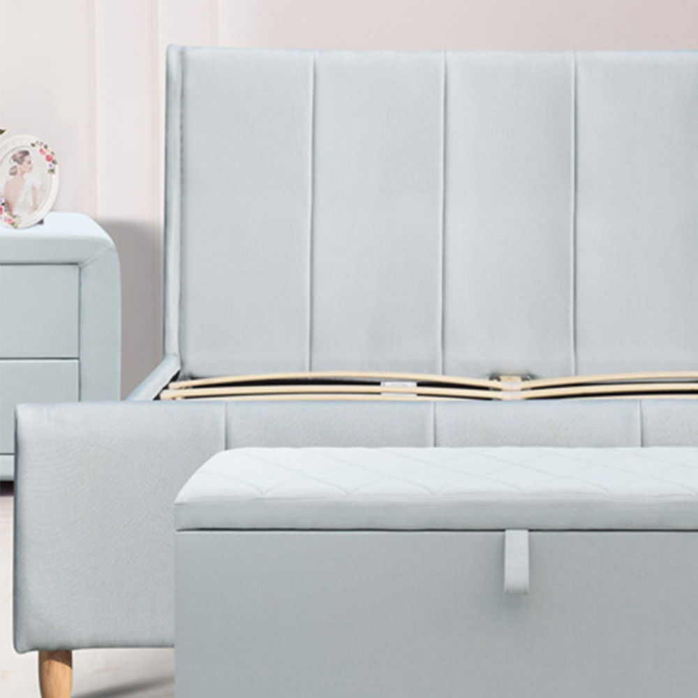 Brooklyn Double Blue Plush Velvet Bed Frame with Blanket Box Image 2