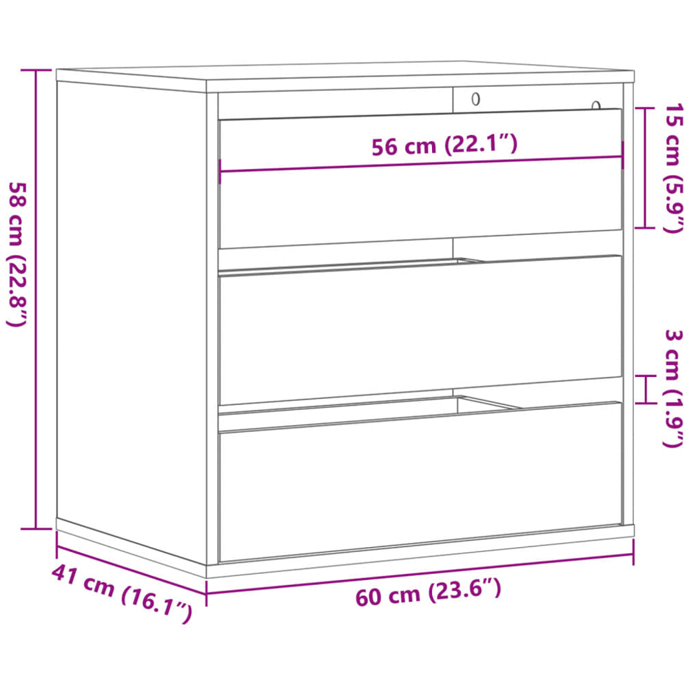 vidaXL 3 Drawer Old Wood Chest of Drawers Image 9