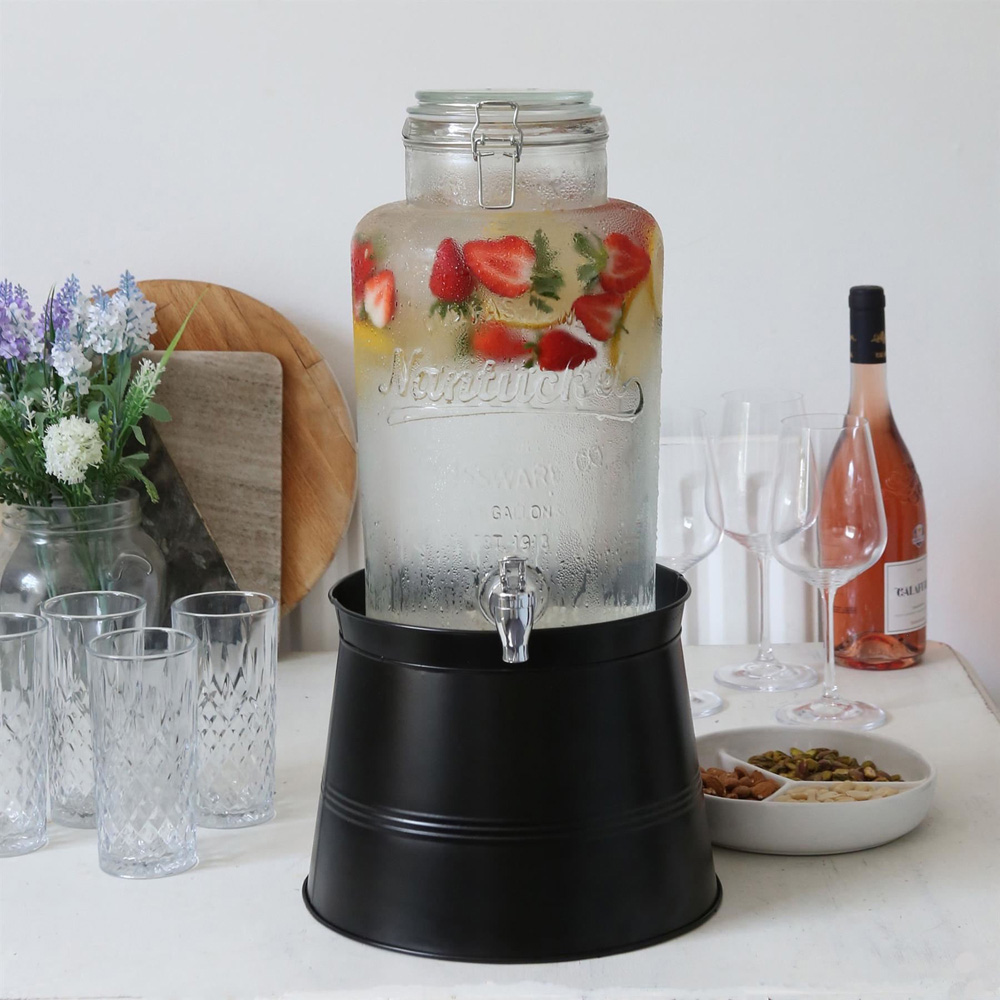 Rink Drink Clear Glass Drink Dispenser with Tap and Black Bucket Stand 6.5L 2 Pack Image 2