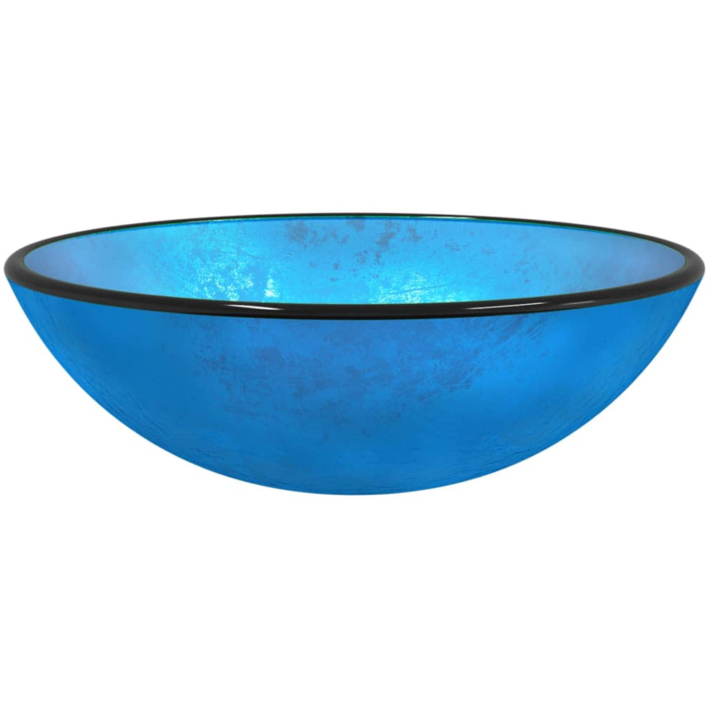 vidaXL Blue Tempered Glass Round Wash Basin 140 x 420mm Image 1