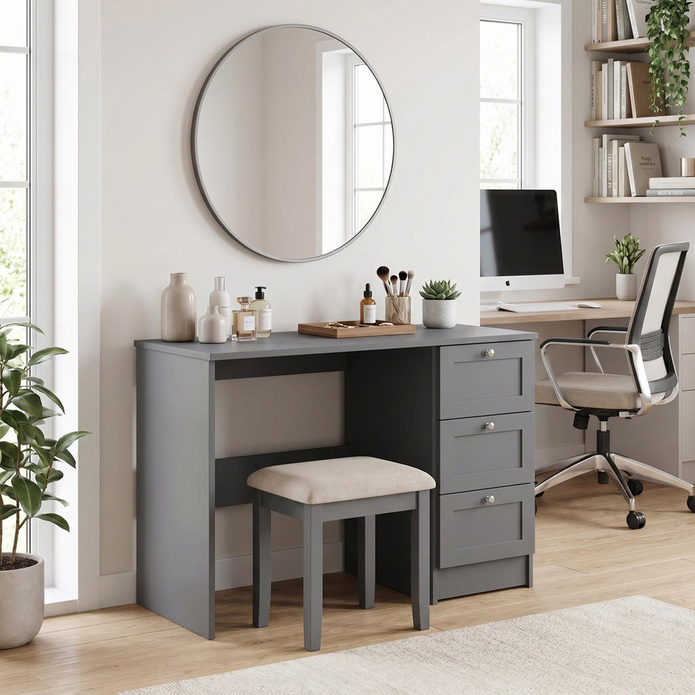 FWStyle Artus 3 Drawer Grey Vanity Dressing Table Image 6