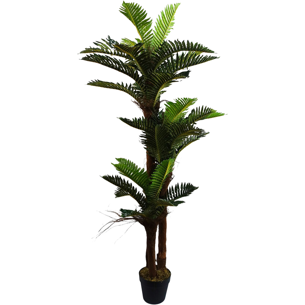 Leaf Palm Artificial Tree with Natural Trunk in Pot 5ft Image 1