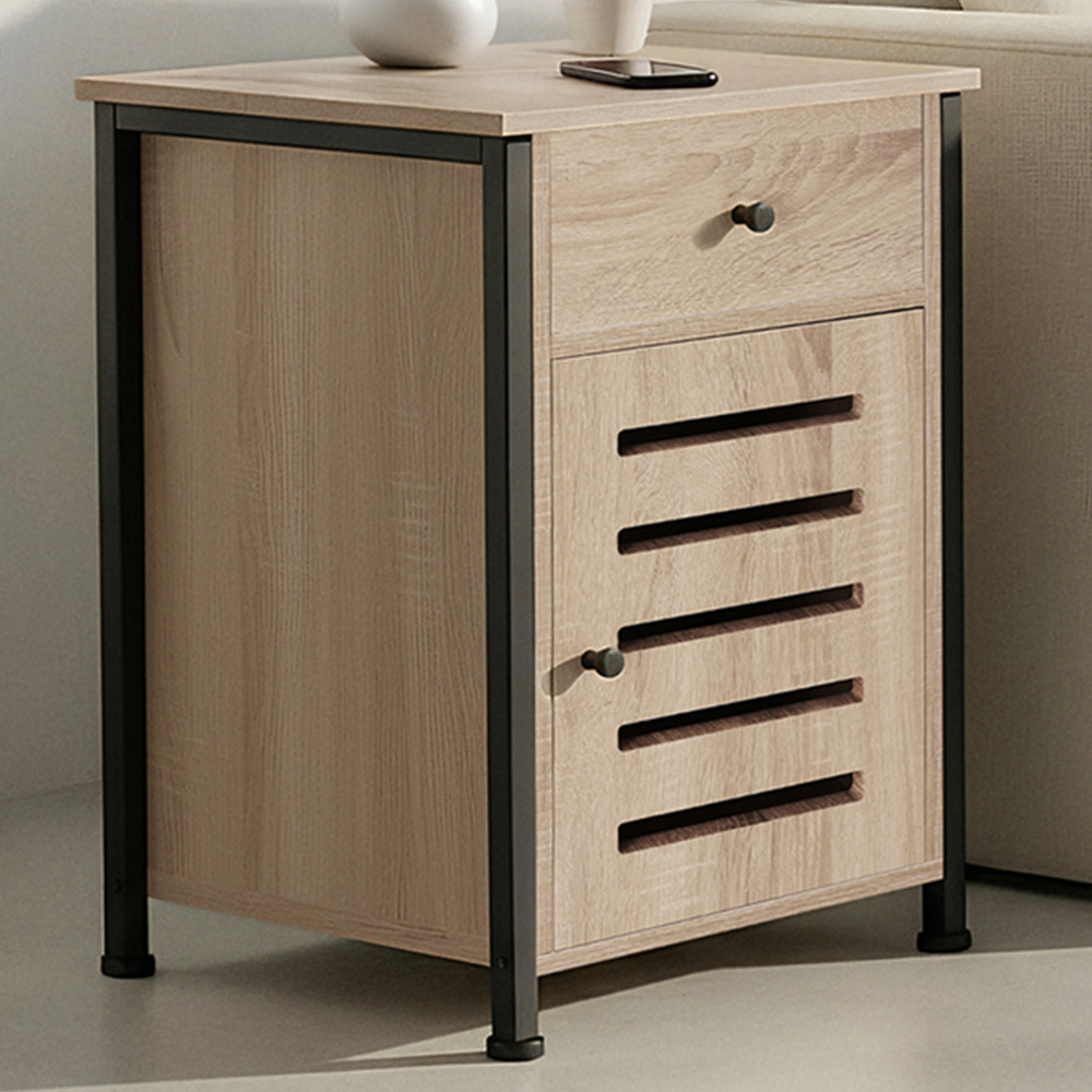 Tectake Waterford Single Door Single Shelf Sonoma Oak Bedside Table Image 1