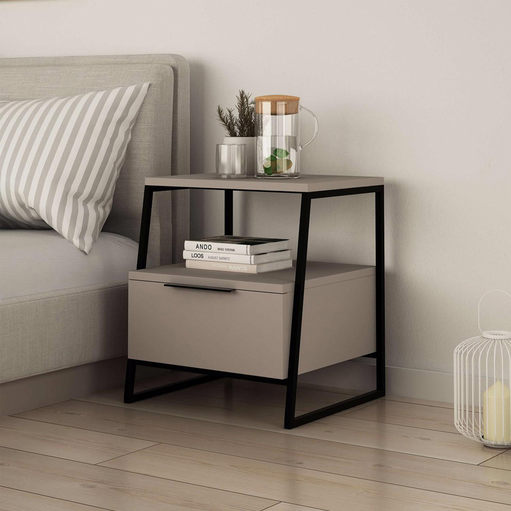 FWStyle Pal Single Drawer Mocha Grey Modern Bedside Table Image 5