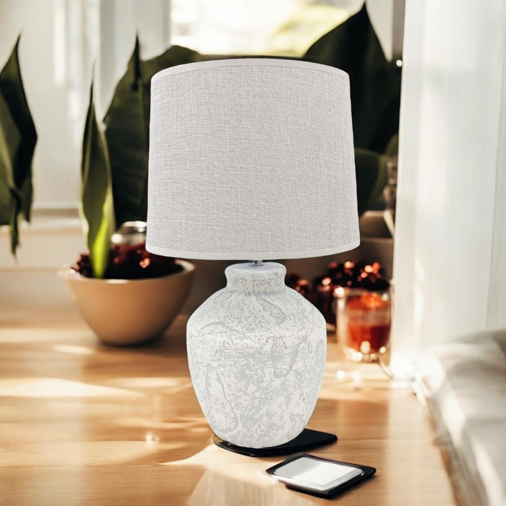 Acacia Home 51cm Rustic Ceramic Modern Table Lamp with Fabric Shade Image 2
