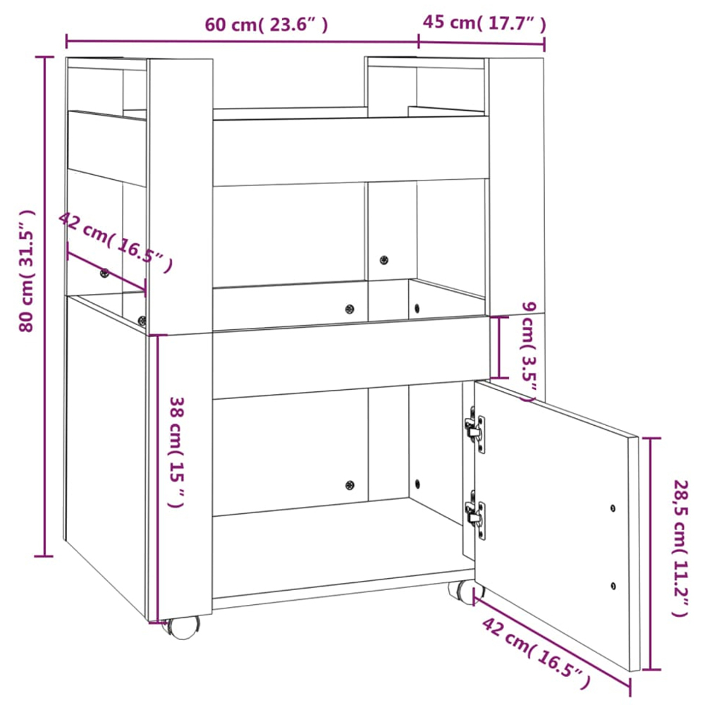vidaXL Single Door 2 Shelf Grey Sonoma Kitchen Trolley Image 9