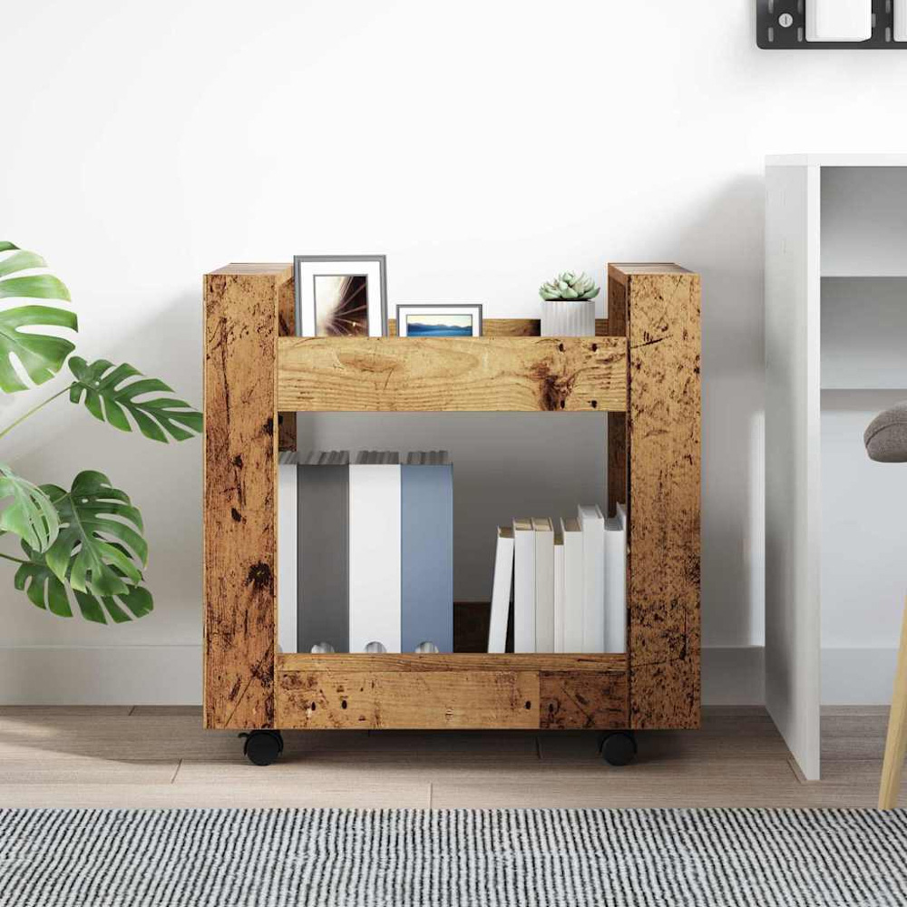 vidaXL 2 Shelf Old Wood Effect Wooden Desk Trolley Image 8