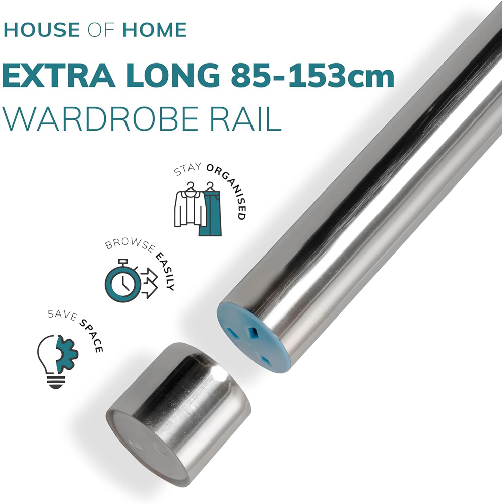 House of Home Stainless Steel Extendable Wardrobe Rail Double Pass Hanging Base 85-153cm Image 2