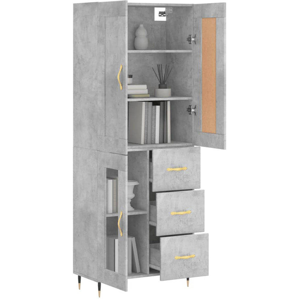 vidaXL 3 Wood and Glass Door 3 Drawer Concrete Grey Highboard with Gold Handle Image 3