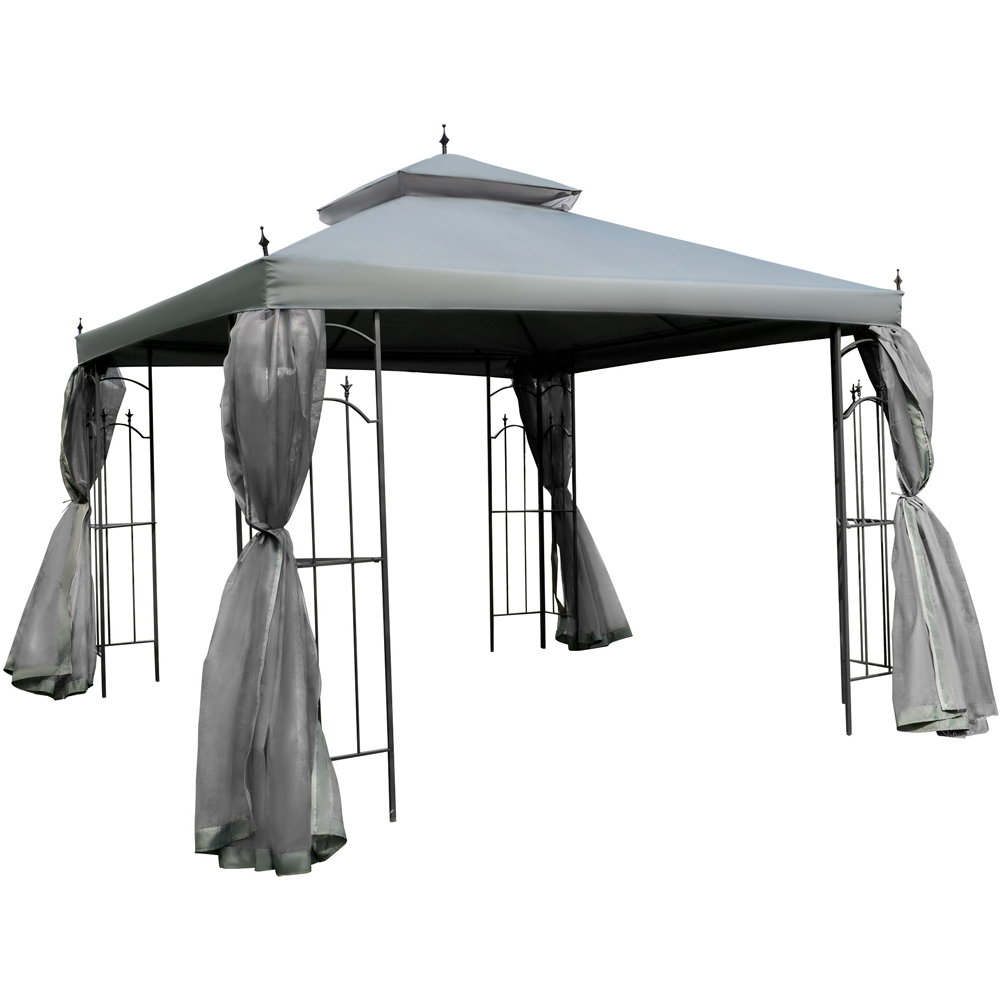 Outsunny 3 x 3m 2-Tier Grey Gazebo with Mesh Curtains Image 2