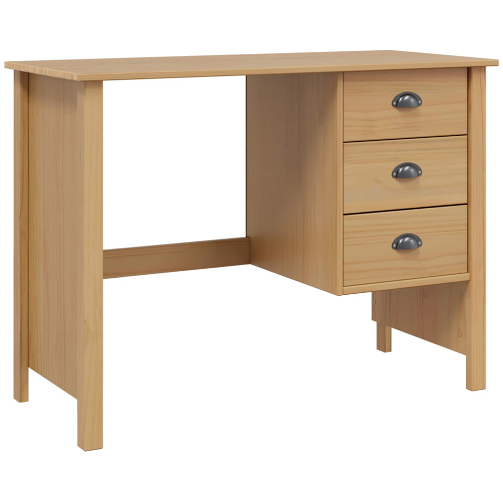 vidaXL Hill 3 Drawer Compact Pine Wood Home Desk Brown Image 2