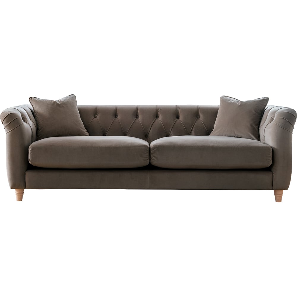 Elsie Chesterfield 3 Seater Mushroom Plush Velvet Sofa Image 2