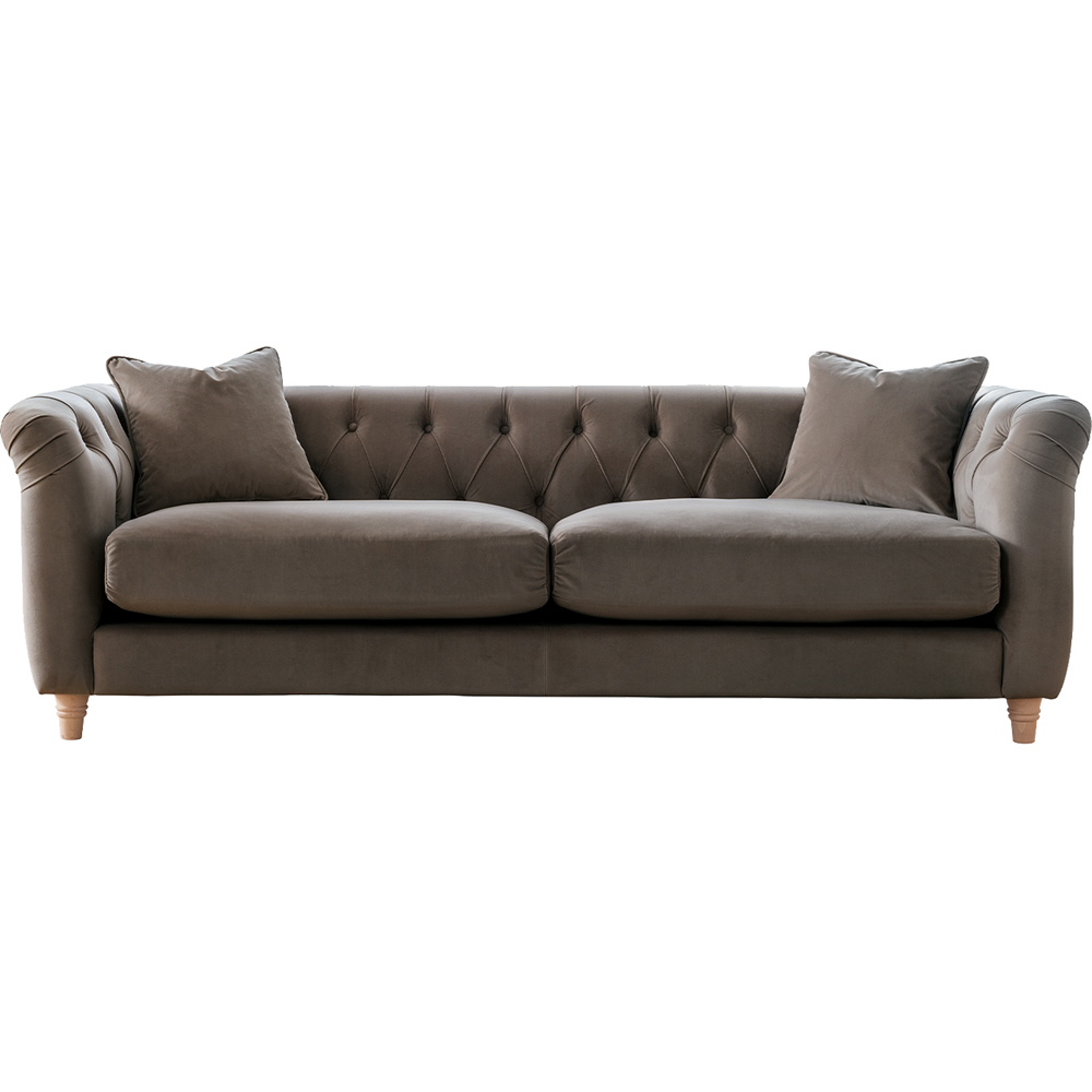 Elsie Chesterfield 5 Seater Mushroom Plush Velvet Sofa Suite Image 3