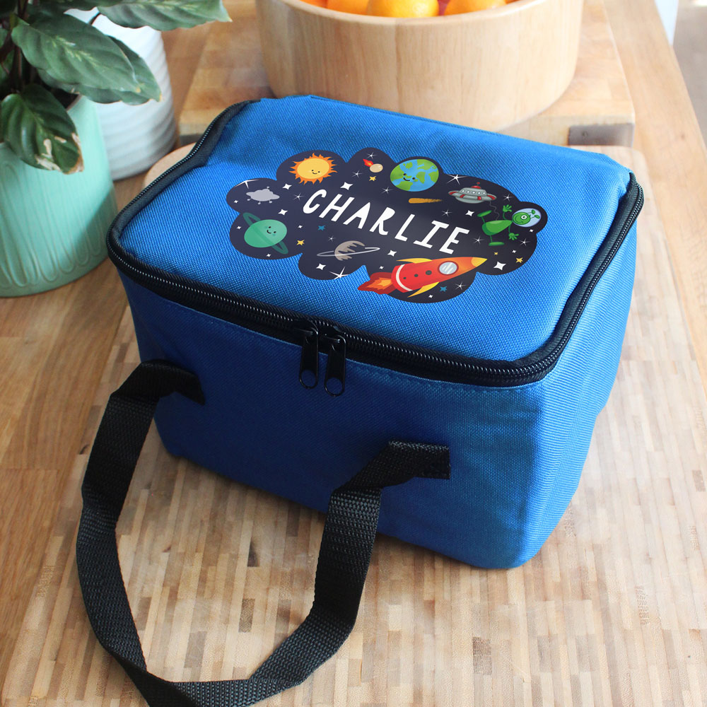 Personalised Memento Space Blue Lunch Bag Image 2