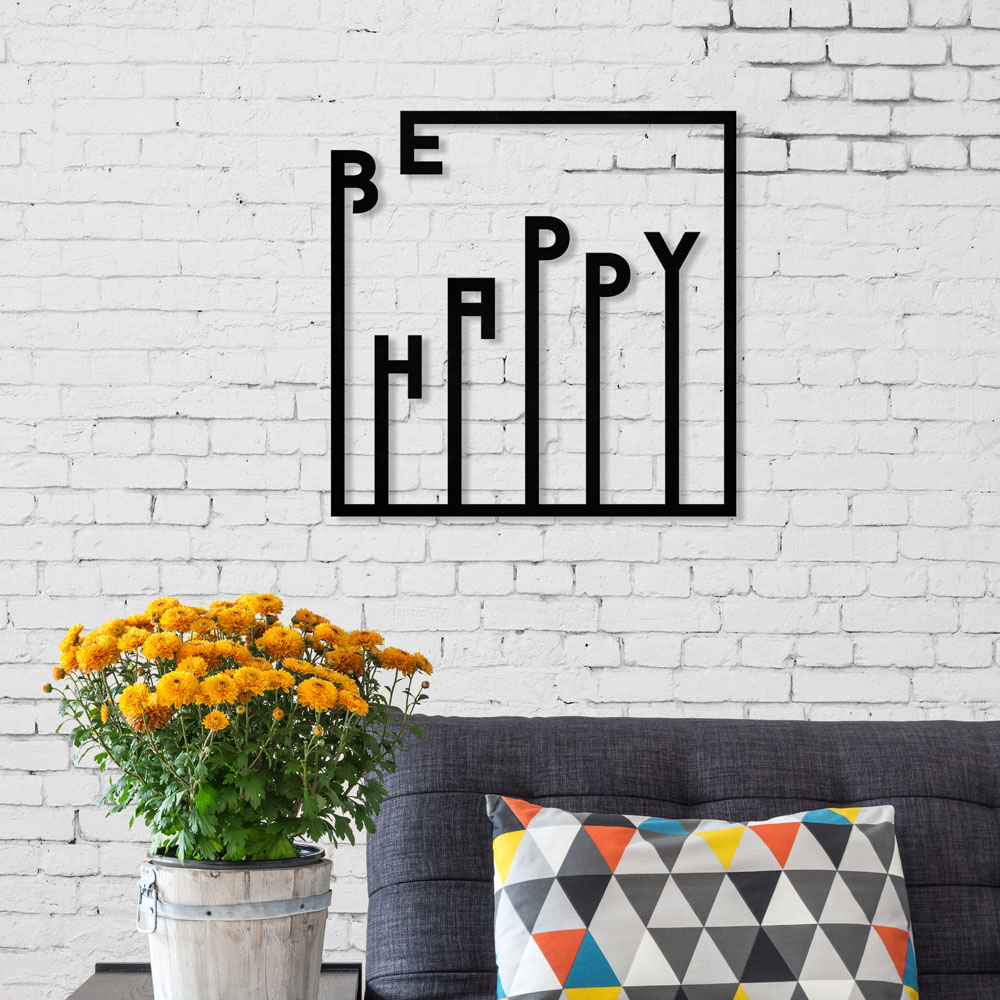 Decortie Black Happy Theme Metal Wall Art Image 2
