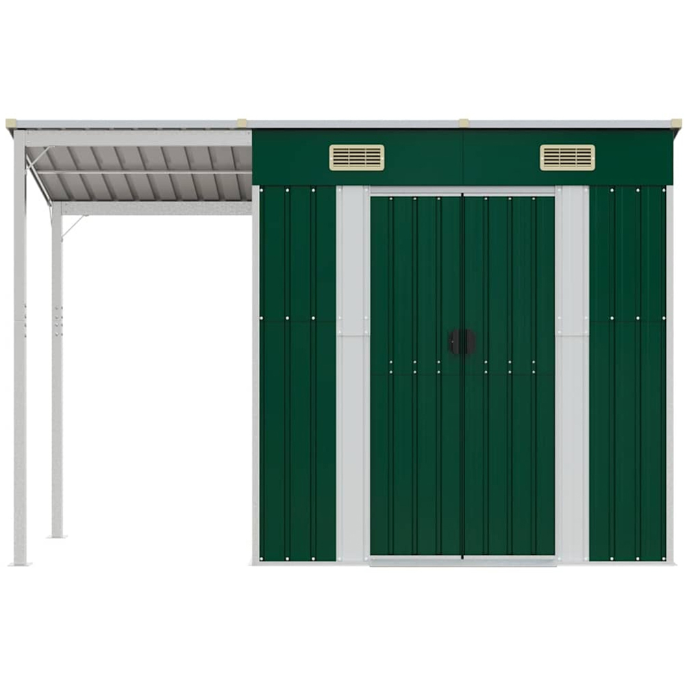 vidaXL 9 x 3.5ft Green Galvanised Steel Garden Shed with Extended Roof Image 3