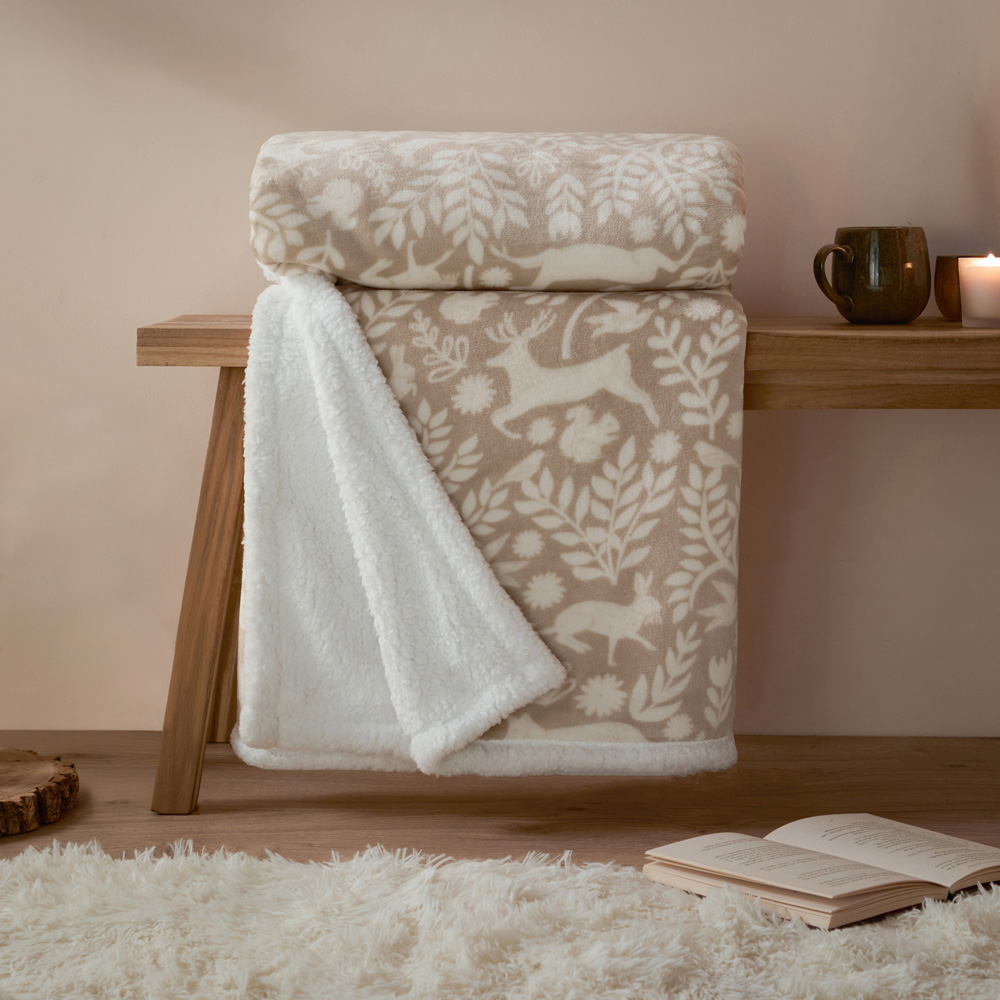 Furn Christmas Skandi Sable Woodland Sherpa Fleece Reversible Throw 140 x 180cm Image 4