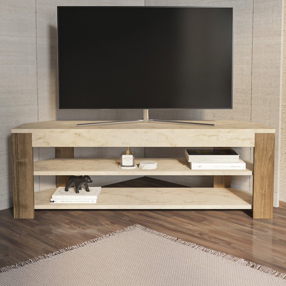 Decorotika Rita 2 Shelf Traverter Walnut Corner TV Stand for 43 inch TV Image 1